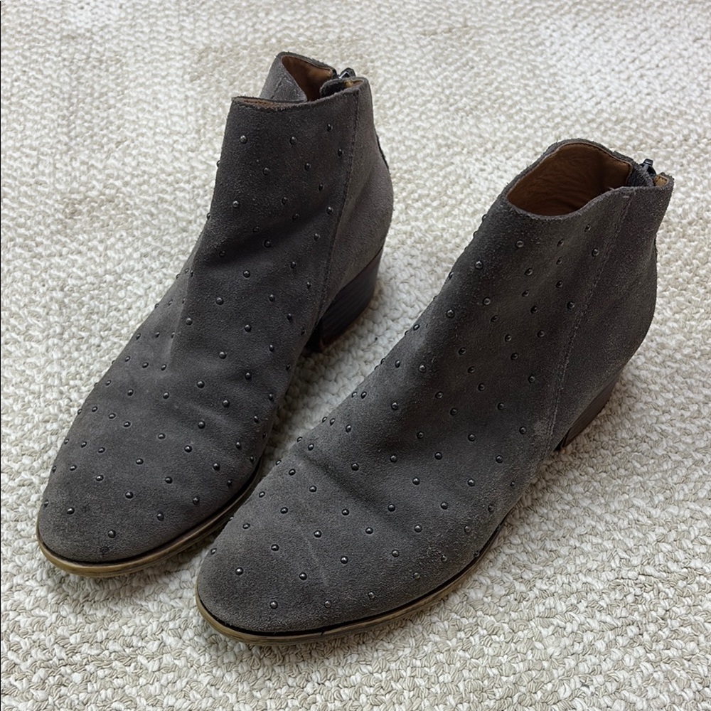 Lucky Brand Gray Suede Studded Ankle Boots